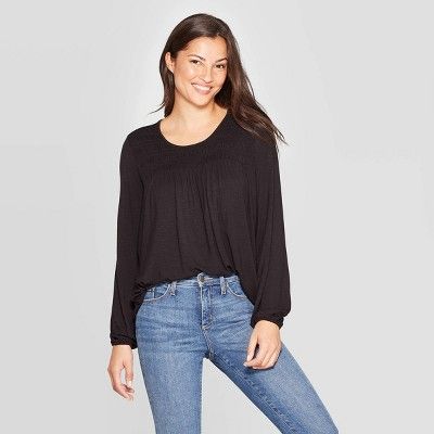 Women's Long Sleeve Crewneck Blouse - Knox Rose™ Black | Target