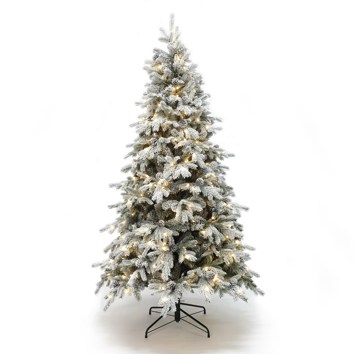 LuxenHome 6Ft Pre-Lit Flocked Artificial Pine Christmas Tree with Pinecones Green | Target