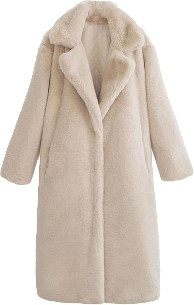 Women's Faux Reversible Fur Coat Open Front Long Lapel Cardigan Jacket Warm Winter Faux Fleece Ou... | Amazon (CA)