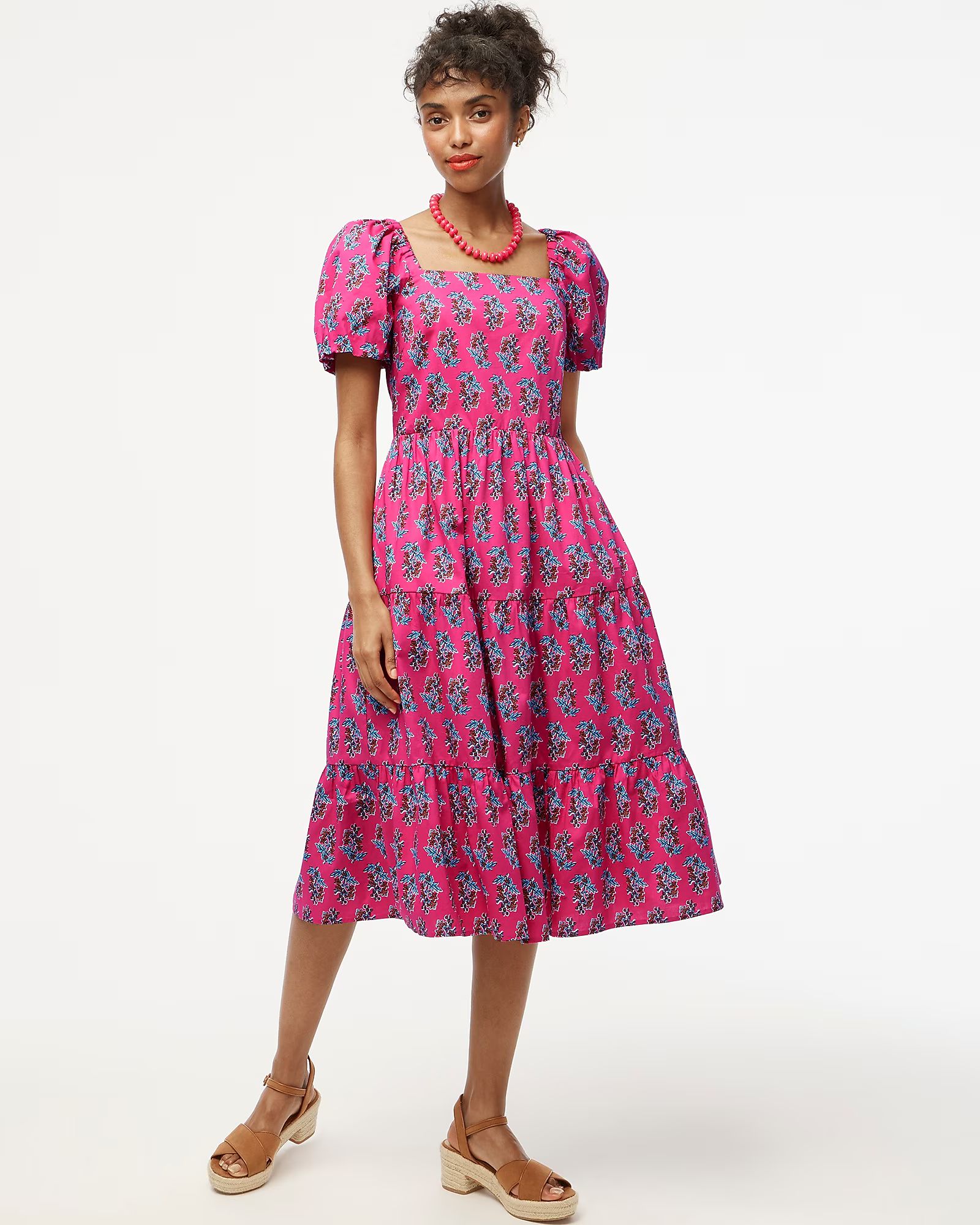 Tiered midi dress with puff sleeves | J.Crew Factory