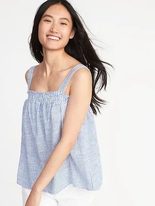Old Navy Womens Sleeveless Smocked Swing Top For Women Blue/White Stripe Size L | Old Navy US