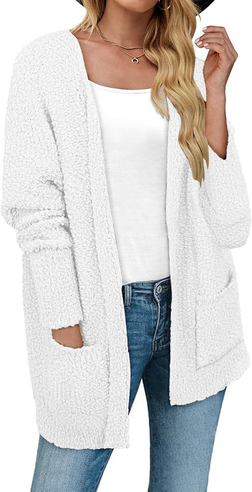 Womens Popcorn Fuzzy Knit Cardigan Open Front Long Sweaters for Fall Winter | Amazon (US)