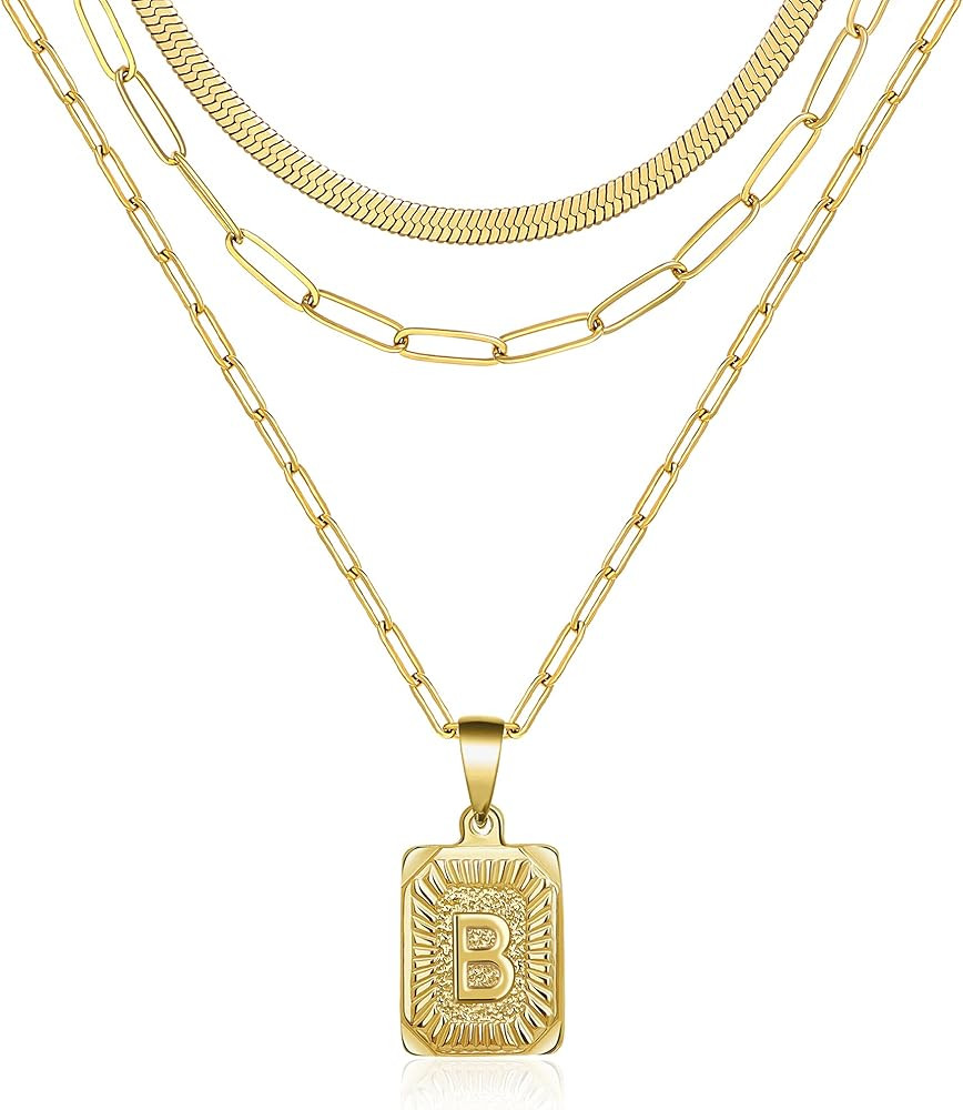 JoycuFF Dainty Layered Initial Necklaces for Women, 18K Gold Plated Paperclip Chain Necklace Simp... | Amazon (US)