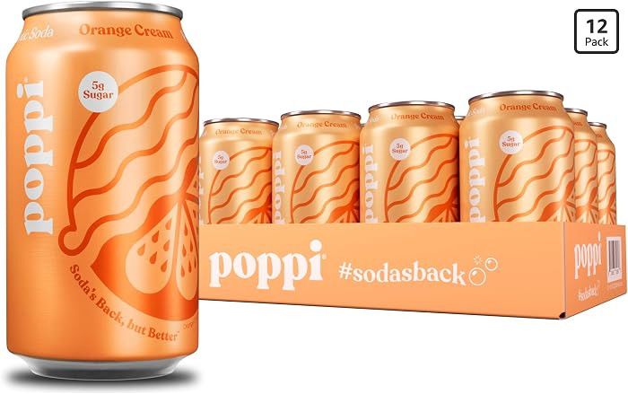 Poppi Prebiotic Soda, Sparkling Water & Fruit Juice, Orange Cream, 12 Oz, 12 Pack | Amazon (US)