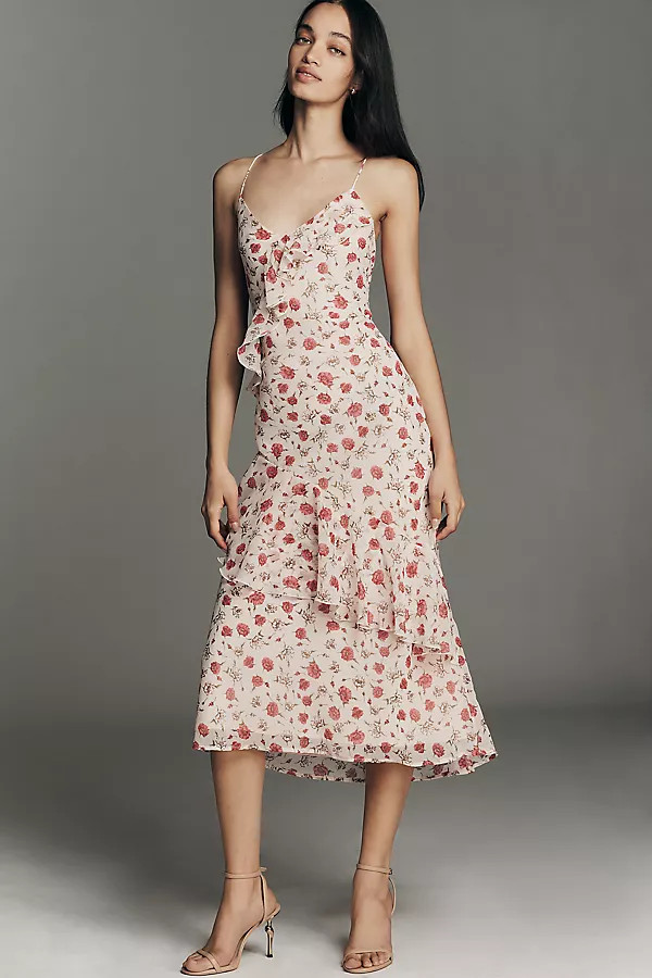 By Anthropologie Sleeveless Ruffled Chiffon Midi Dress | Anthropologie (US)
