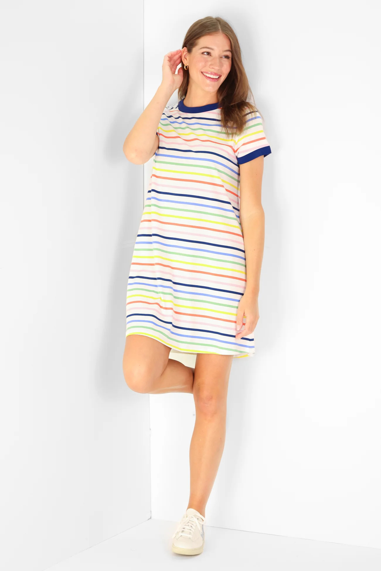 Tallie T Shirt Dress in Rainbow Stripe | Duffield Lane