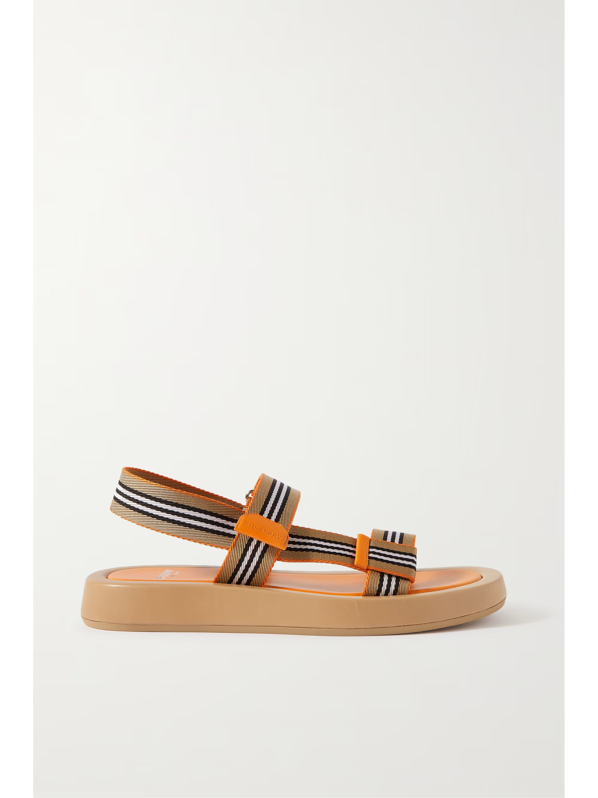 Leather-trimmed striped canvas slingback sandals | NET-A-PORTER (US)