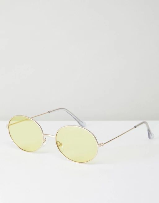 ASOS 90s Oval Metal Sunglasses With Yellow Lens | ASOS UK