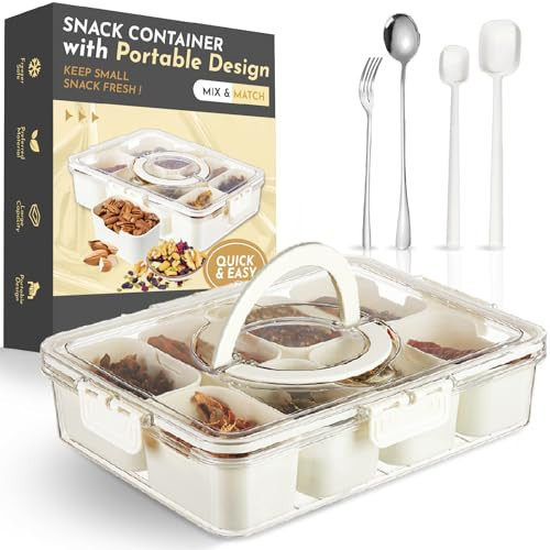 banmagately 1 Piece Divided Serving Tray with Lid and Handle, Charcuterie Box Snackle Box Container, 8 Compartments Snack Tray Portable Travel Snack Box Snack Container for Snacks (Cyan) | Amazon (US)