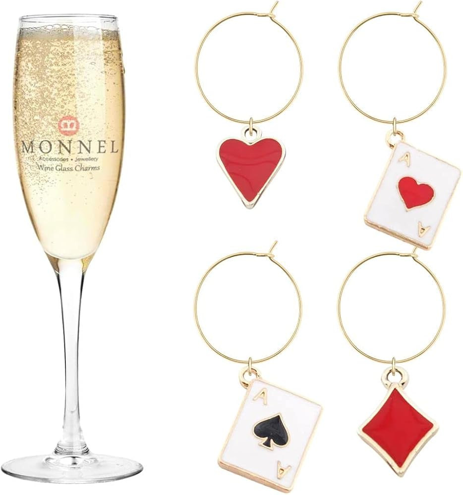 P592 Assorted Little Poker Love Heart Wine Charms Glass Markers Tags for Party Decorations with V... | Amazon (US)