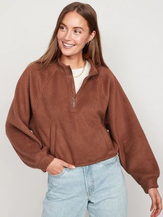 Oversized Sherpa Half-Zip Sweatshirt for Women | Old Navy (US)