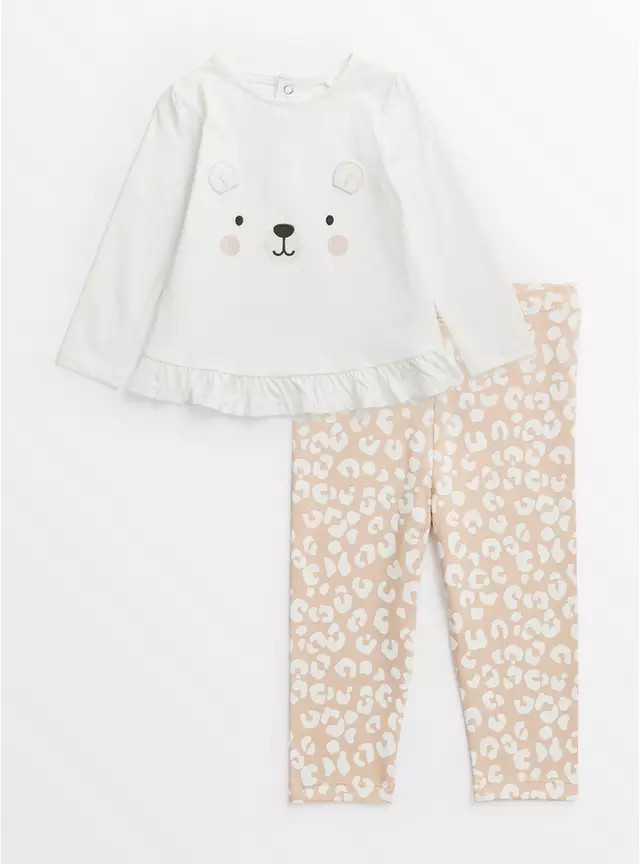 Buy Cream Bear Top & Leopard Leggings 6-9 months | Outfits and sets | Tu | Tu Clothing