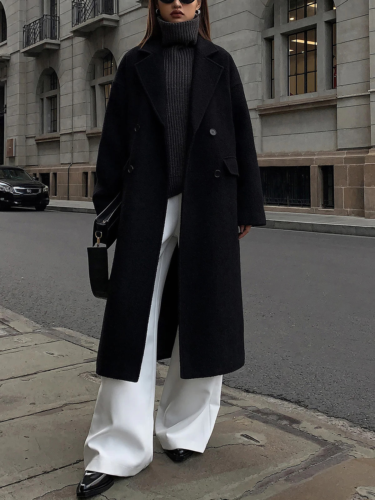 Wool-Blend Tweed Long Coat | Commense