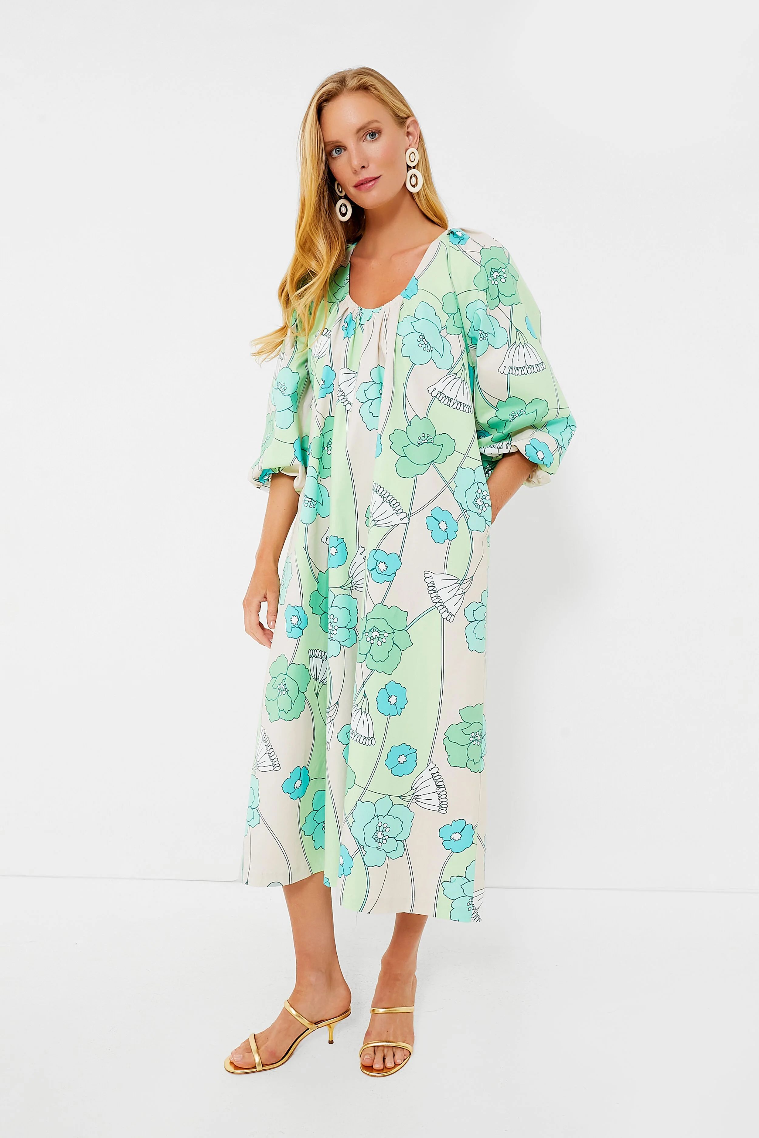 Green and Blue Floral Dorinda Midi Dress | Tuckernuck (US)