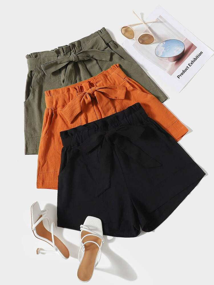 SHEIN EZwear 3pcs Slant Pocket Paperbag Waist Shorts | SHEIN