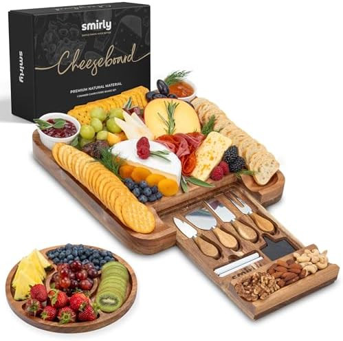 SMIRLY Charcuterie Boards Set - Large Bamboo Cheese Board Set - House Warming Gifts New Home, Wed... | Amazon (US)