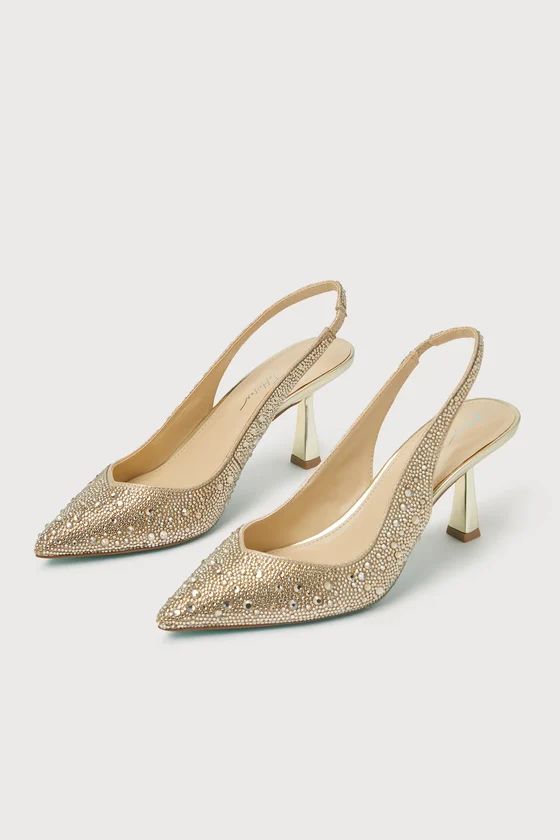 SB-Clark Light Gold Rhinestone Pointed-Toe Slingback Pumps | Lulus (US)