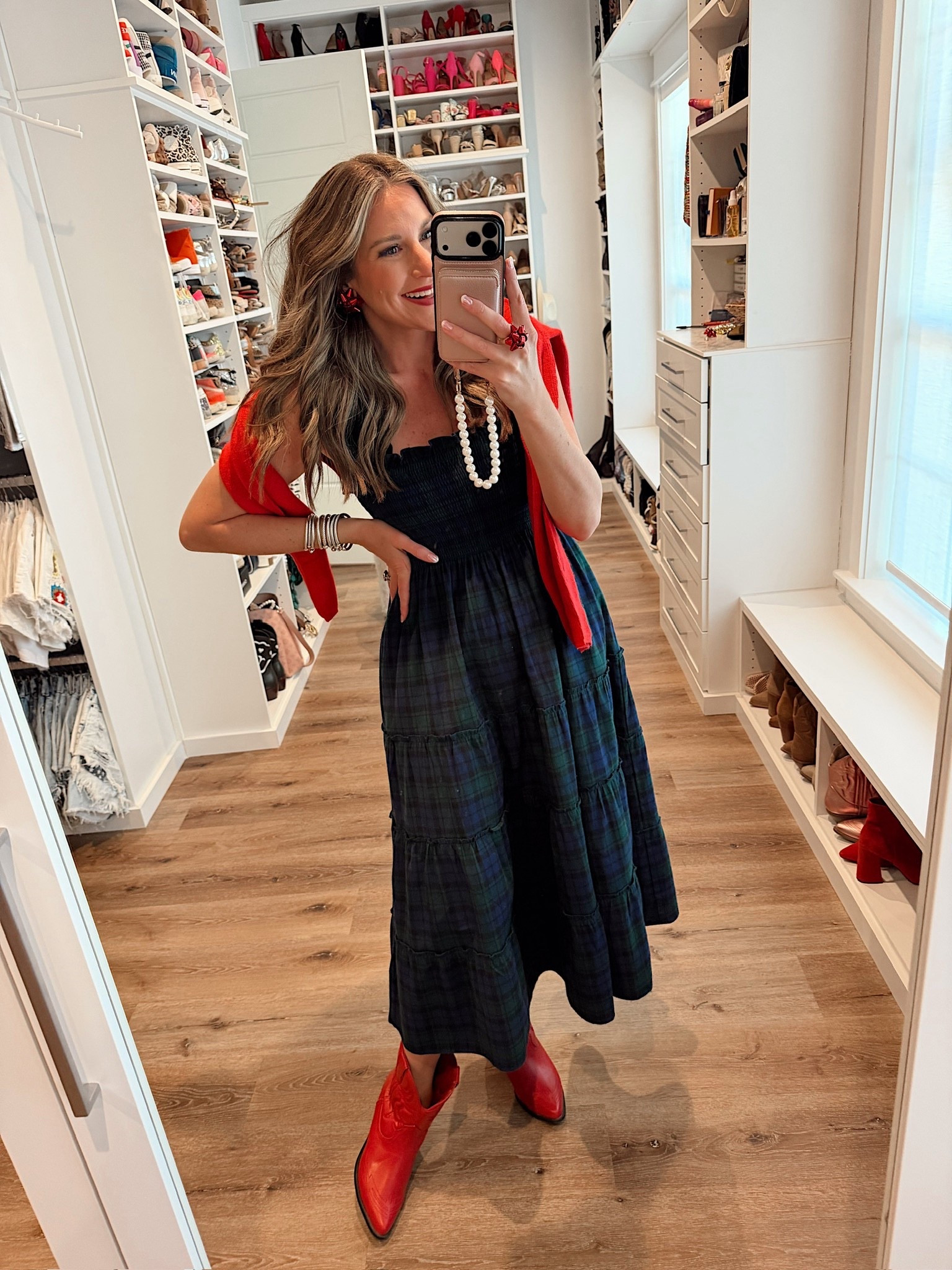 Holiday OOTD! In a small Ellie nap dress, medium cardigan, boots and accessories - fits tts.

#LTKHoliday #LTKootd #LTKSeasonal