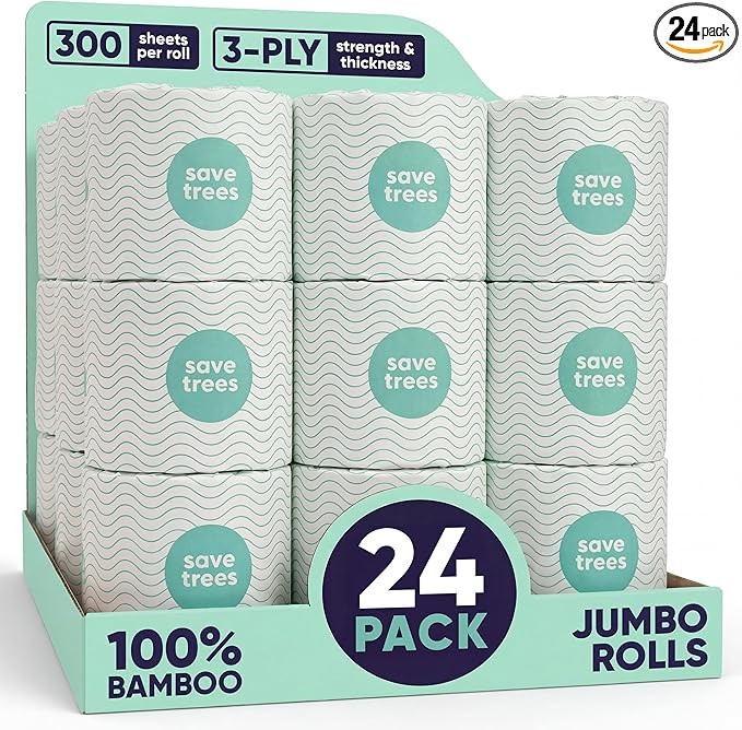 Save Trees Bamboo Toilet Paper -24 Rolls Of Septic Safe Organic Toilet Paper 3-ply, 300 Sheets Pe... | Amazon (US)