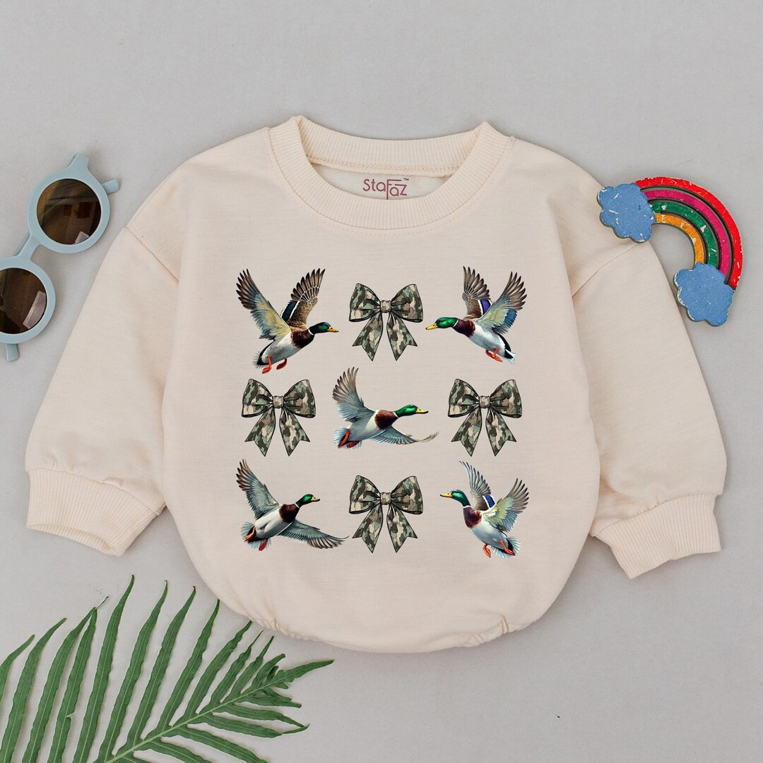 Camo Duck Baby Romper, Duck Birthday Romper, Jungle Zoo Animal, Camouflage Bow Baby Clothes, New ... | Etsy (US)