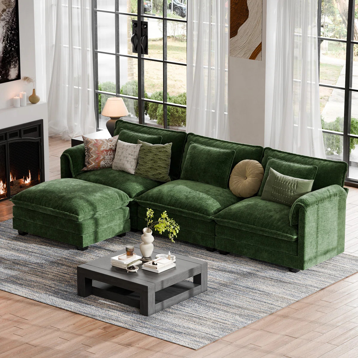 4-Piece 115'' Reversible Modern Upholstered L-Shape Sectional Sofa With Ottoman- Premium Fabric | Wayfair North America