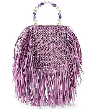 Kurt Geiger London Kurt Mini Woven Beaded Handle Fringe Tote Bag - Lilac | Dillard's