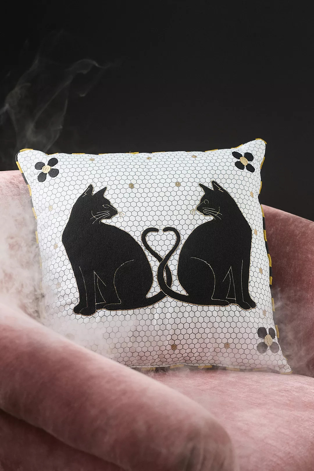 Agatha Embroidered Black Cat Indoor/Outdoor Pillow | Anthropologie (US)