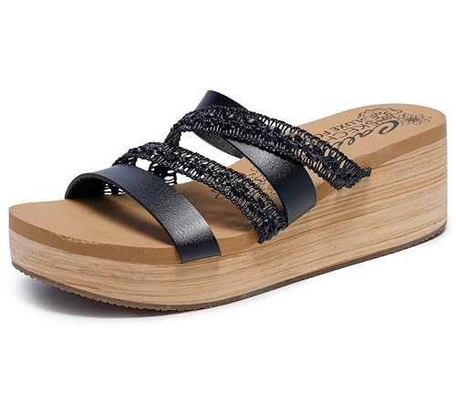 Skechers Women's SUMMERS, Strappy Platform Slide, Black, 5M | Amazon (US)