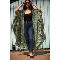 Women Green & Gold Sparkly Kimono Robe, Boho Chic Oversize Cardigan Top, Wrap Jacket, Long Stylish Silky Robe | Etsy (US)