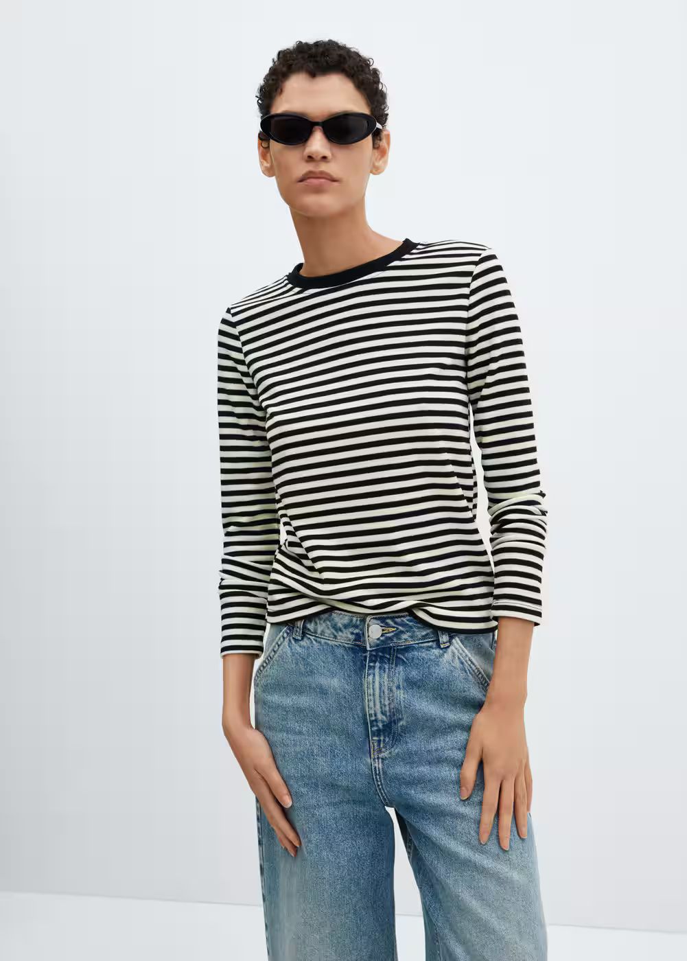 Striped long sleeves t-shirt -  Women | Mango USA | MANGO (US)