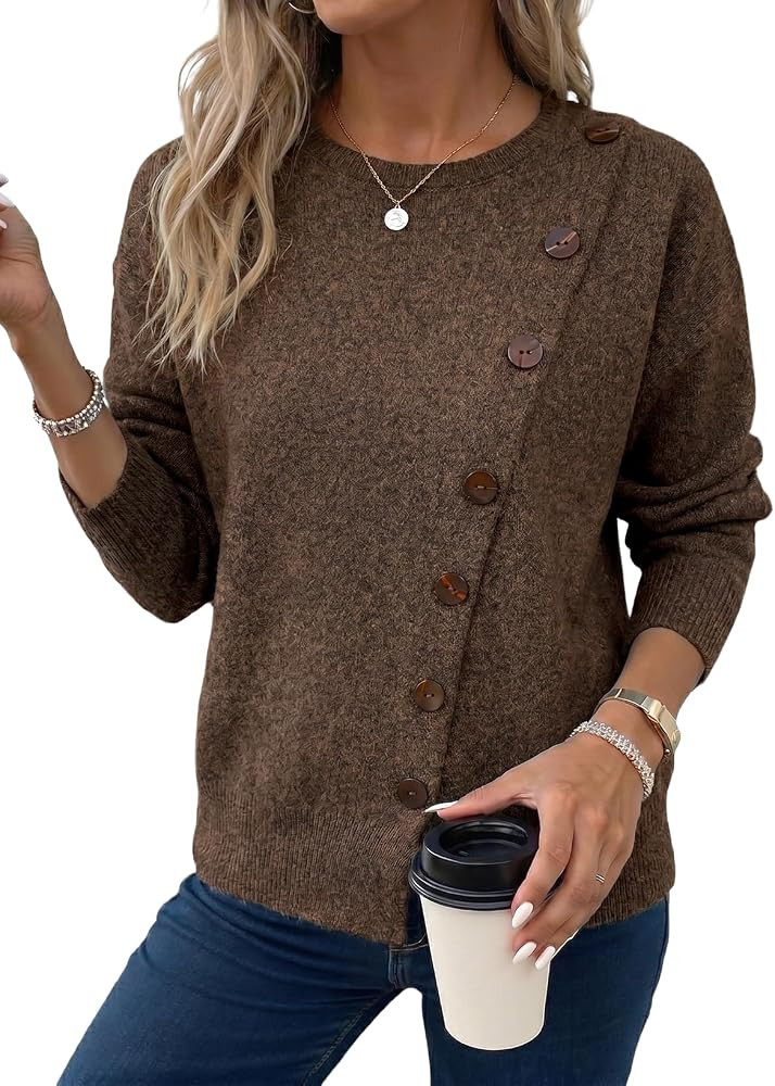 Dokotoo Sweaters for Women Trendy Crewneck Long Sleeve Solid Sweater Tops | Amazon (US)