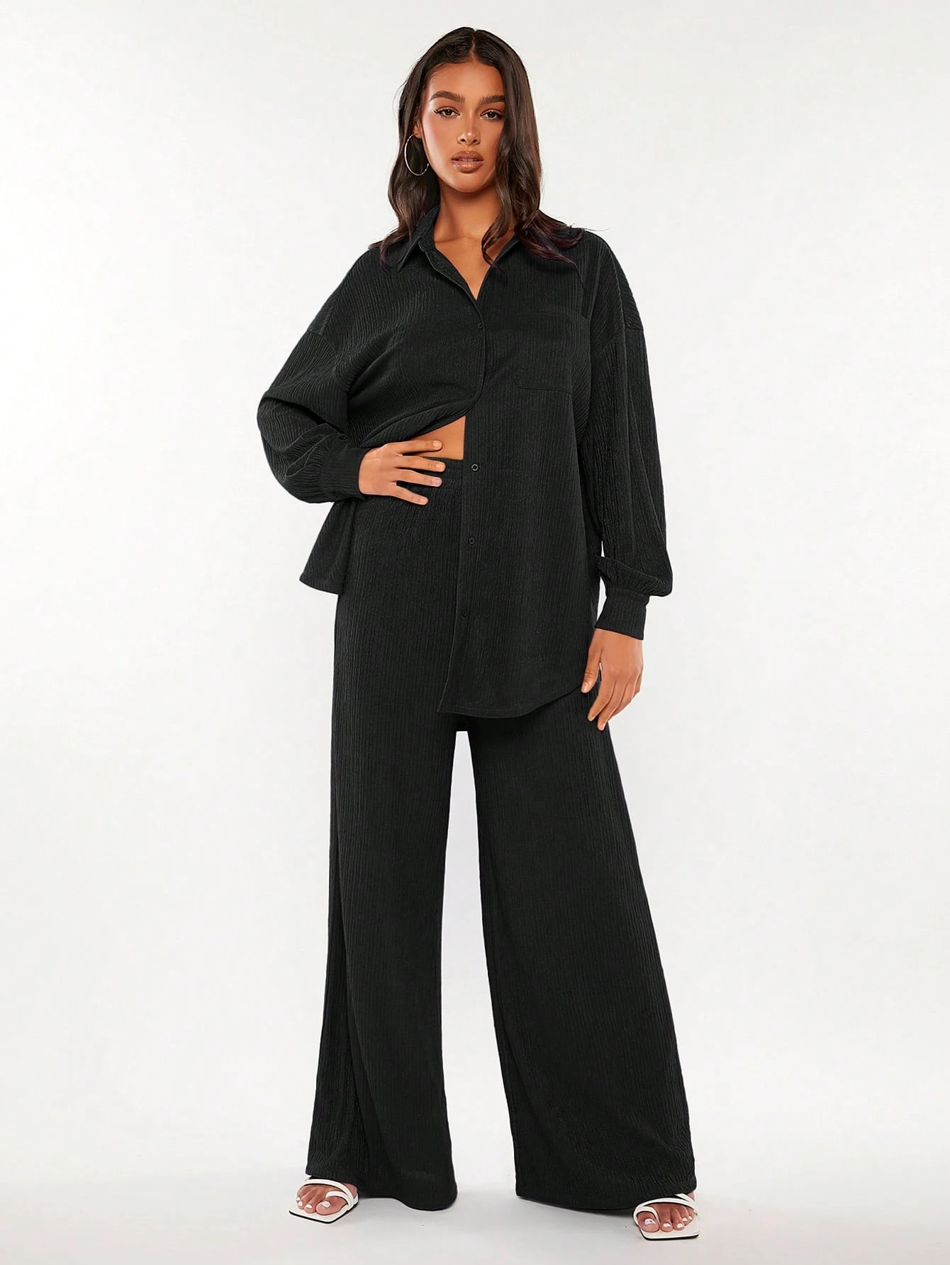 SHEIN Tall Drop Shoulder Shirt & Wide Leg Pants | SHEIN