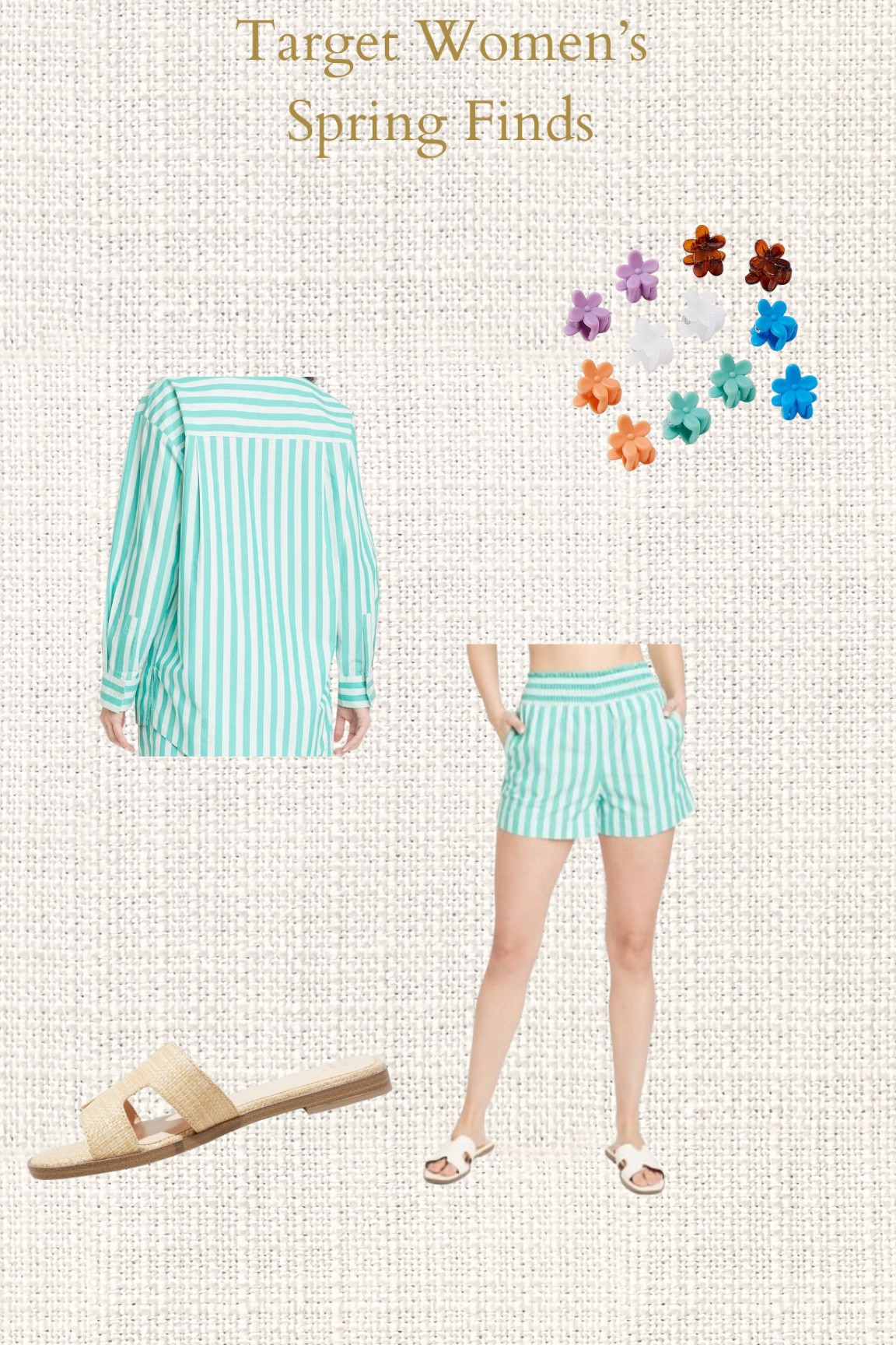 Cute casual spring outfit from target could be cute for running errands going out to shop or just needing a cute set to pair together. I love the stripes and color options that they have and you can’t get a better deal on these flower clips for your hair. I am loving the sandals and feel these will be really hot this season.

#LTKfindsunder50 #LTKshoecrush