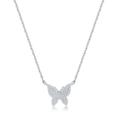 Diamonds D'Argento Sterling Silver, Butterfly Diamond Necklace - (75 Stones) - Silver - 16+2 Inch | Target
