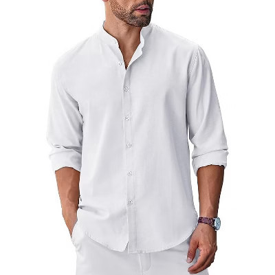 COOFANDY Men's Long Sleeve Oxford Dress Shirts Chambray Button Down Shirt Casual Band Collar Shirts White M | Target