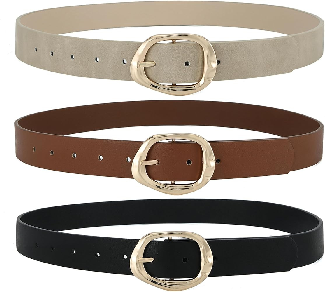 Earnda Leather Belts for Women Casual Fashion Waist Belt with Liquid Shapes Gold Buckle for Jeans... | Amazon (US)
