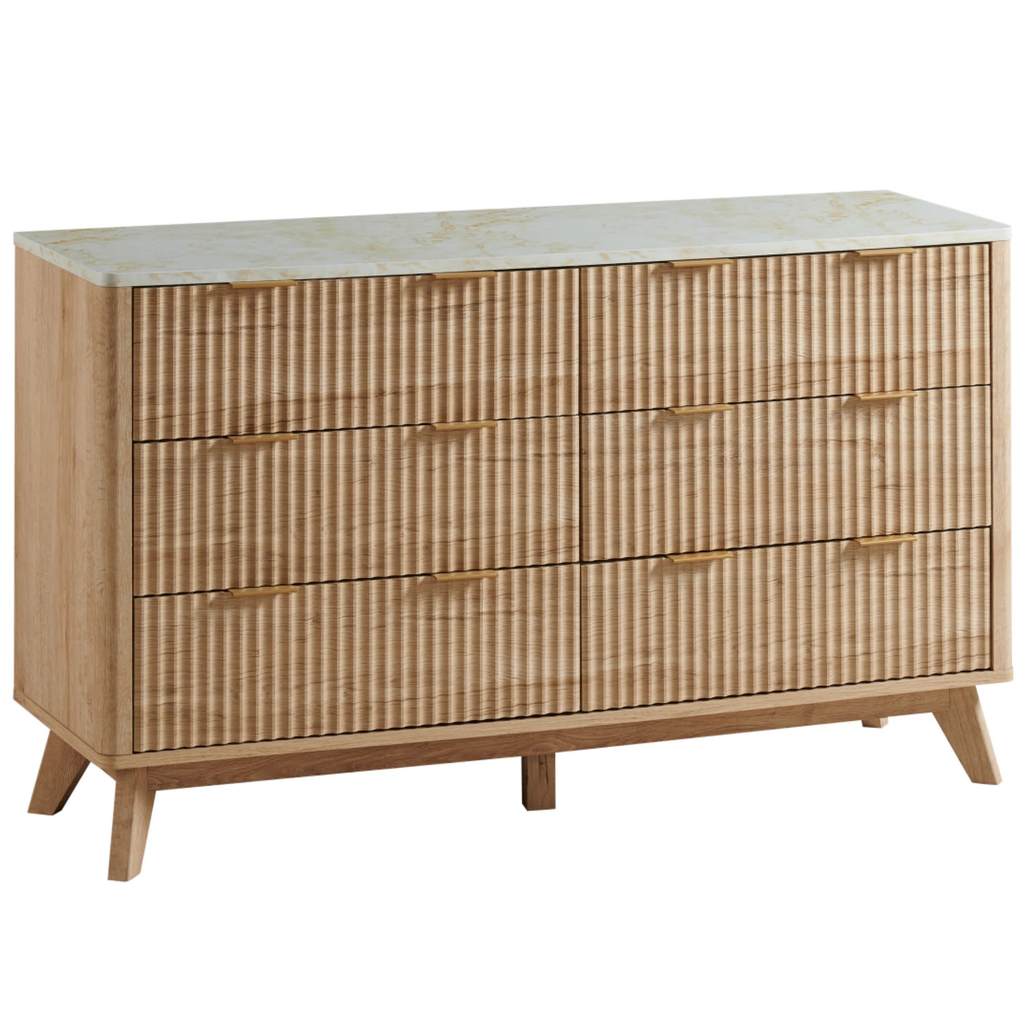 Sladen Fluted Design 6-Drawers Dresser Organizer, Wood Wide Chest of Drawers | Wayfair North America