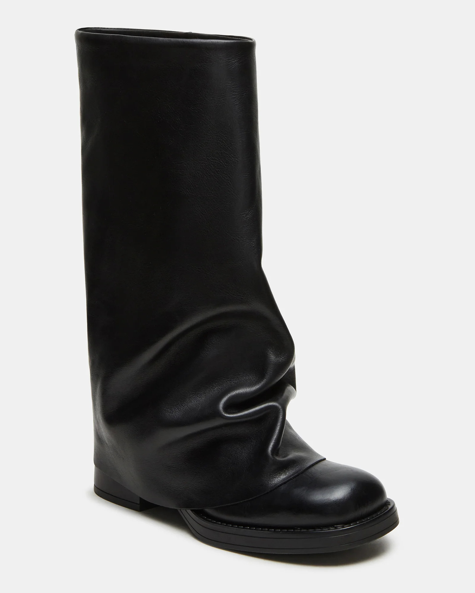BENTON Black Leather Women's Cuffed Moto Boot | Steve Madden (US)