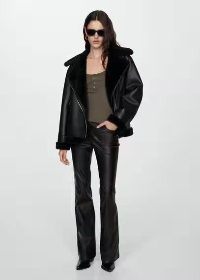 Jacket with shearling-effect lining black - Women - M - MANGO | Mango (US/MX/AU)
