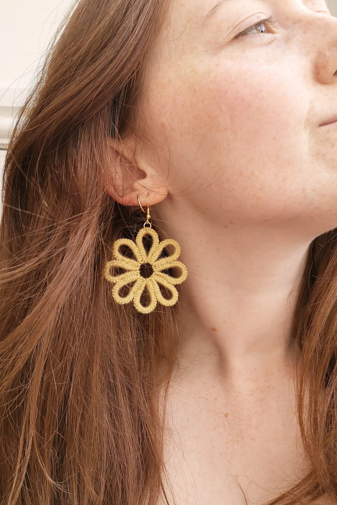 Rattan Flower Earrings, Tatting Lace Jewellery, Wicker Earrings, Boho Floral Earrings, Raffia Ear... | Etsy (US)