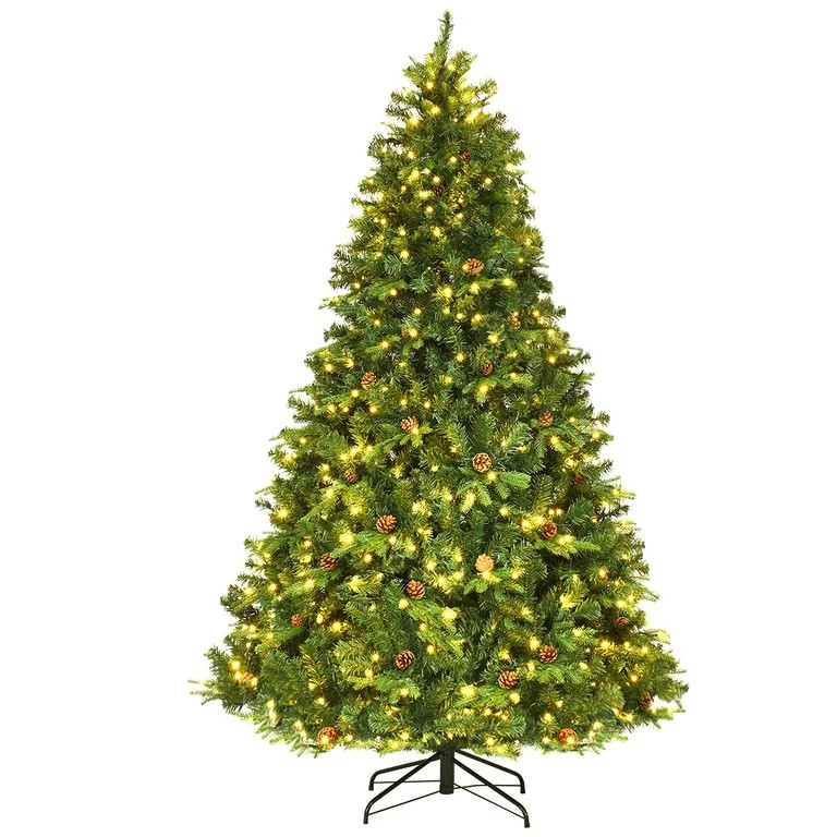 Costway 7.5Ft Pre-Lit Christmas Tree Hinged 540 LED Lights Pine Cones | Walmart (US)