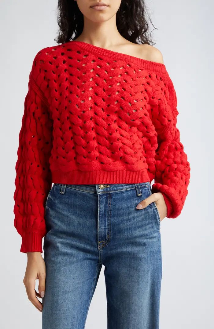 Alice + Olivia Allene Cable Stitch Cotton & Wool Blend Sweater | Nordstrom | Nordstrom