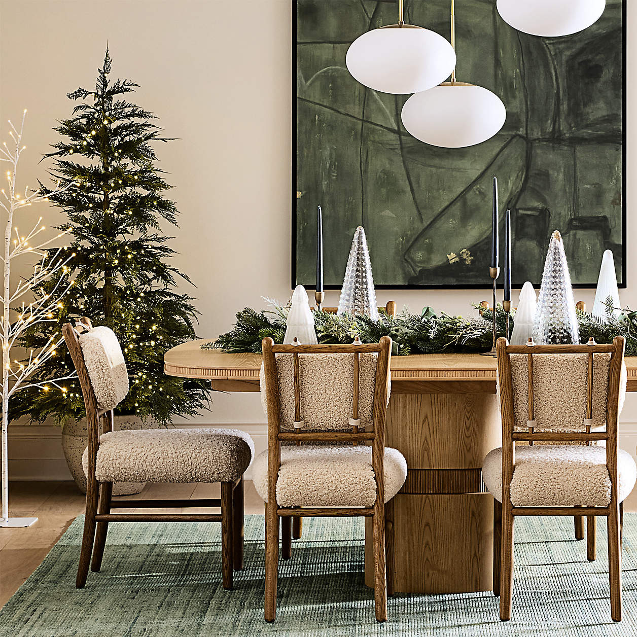 Pierre Light Brown Oak Wood Dining Chair with Faux Shearling + Reviews | Crate & Barrel | Crate & Barrel