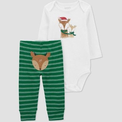 Carter's Just One You®️ 2pc Baby Reindeer Striped Coordinate Set - Green | Target