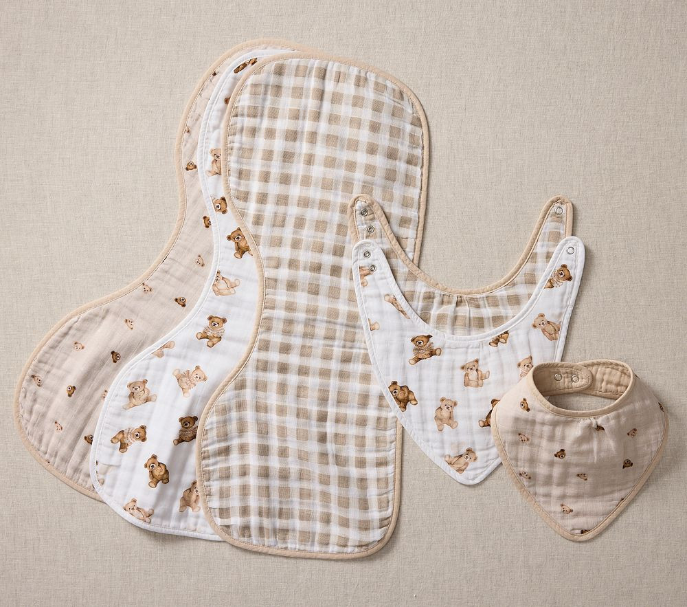 Teddy Bear Organic Muslin Bibs & Burp Cloths | Pottery Barn Kids