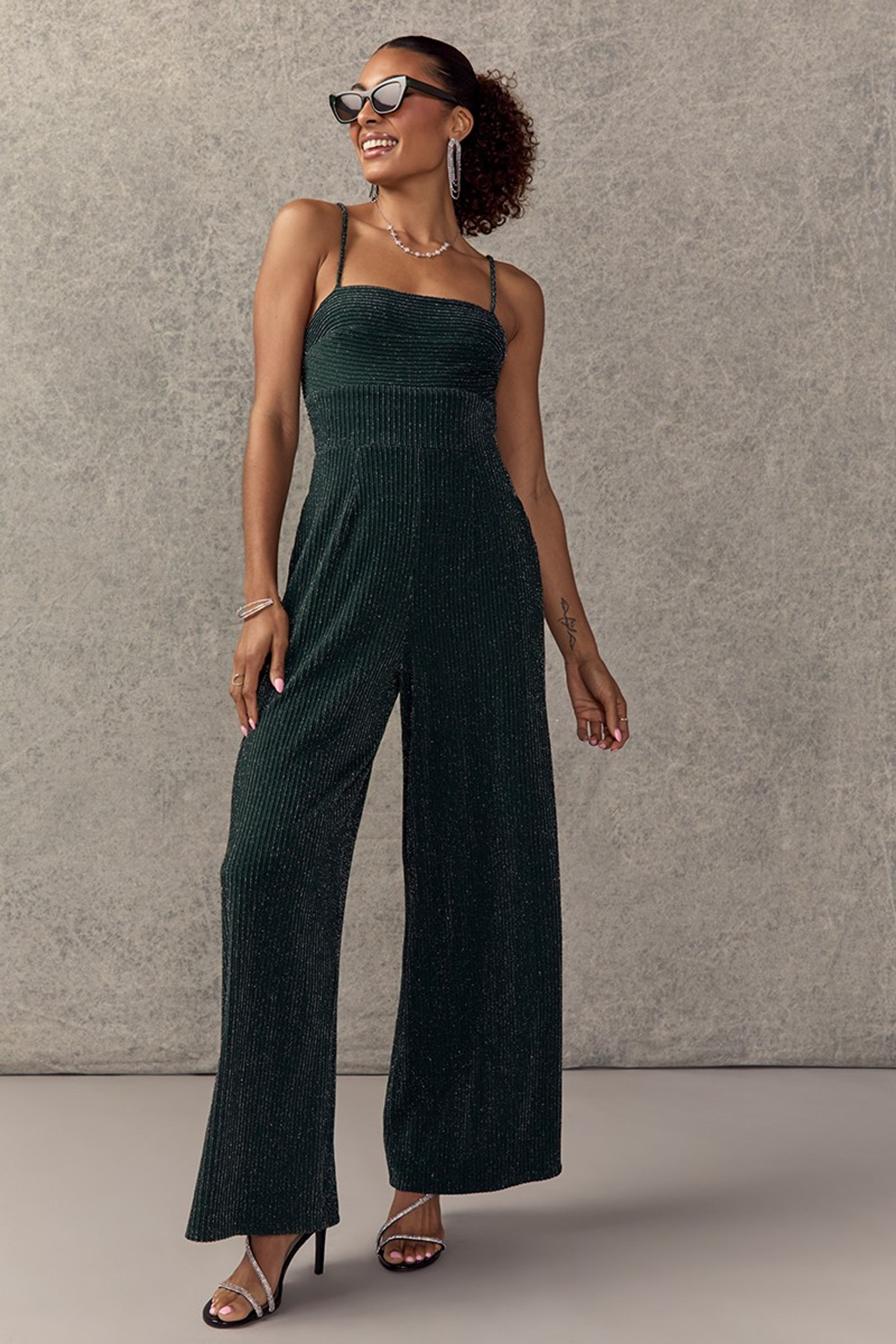 Dee Square Neck Glitter Jumpsuit | Francesca's