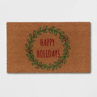 1'6"x2'6" Happy Holidays Wreath Door Mat Green - Wondershop™ | Target