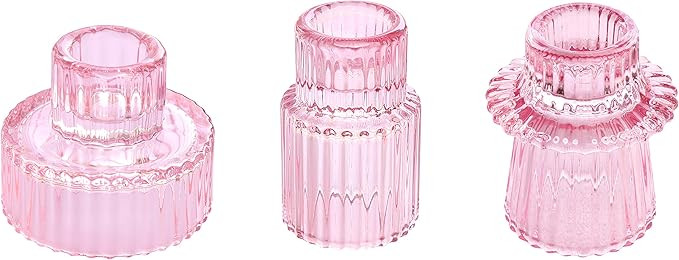 Vixdonos Pink Candlestick Holders Set of 3 Glass Candle Holders for Taper Candles,Pillar Candles ... | Amazon (CA)