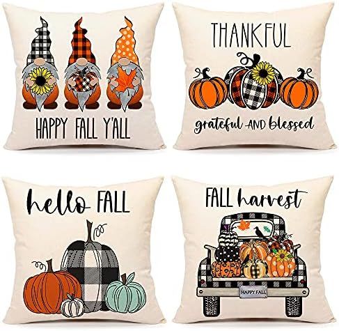 4TH Emotion Fall Decor Pillow Covers 18x18 Set of 4 Thanksgiving Pumpkin Farmhouse Decorations Bu... | Amazon (US)