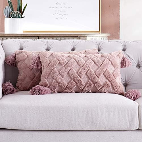 Foindtower Decorative Soft Fur Lumar Throw Pillow Covers with Tassels Fluffy Cute Embroidery Cush... | Amazon (US)